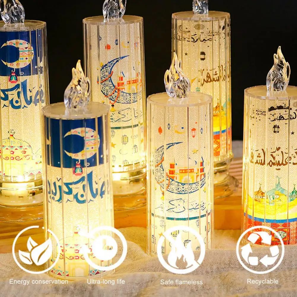 Luz de vela de Ramadán Menorah, lámpara de luna de estrella, funciona con pilas, elegante pantalla, lámpara de mesa para Ramadán Eid para Ramadán