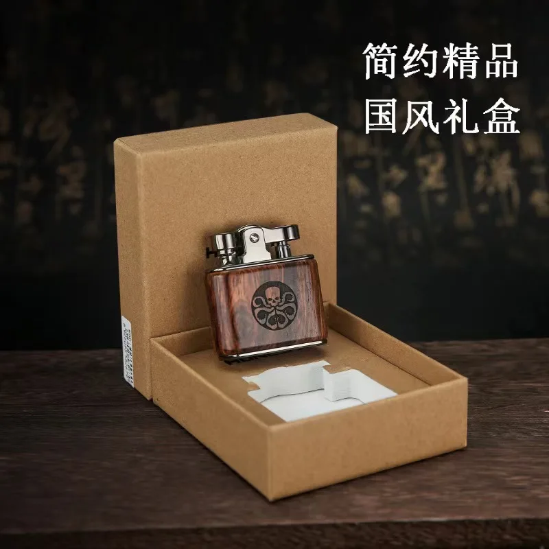 Wooden Shell Laser Engraving Lighter, Retro Nostalgia, One-key Press Grinding Wheel Ignition, Cigarette Accessories, Oil Machine