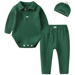 3Piece Spring Toddler Clothes Boy Korean Casual Fashion Long Sleeve Newborn Bodysuit+Pants+Hat Baby Luxury Clothing Set BC1702-1