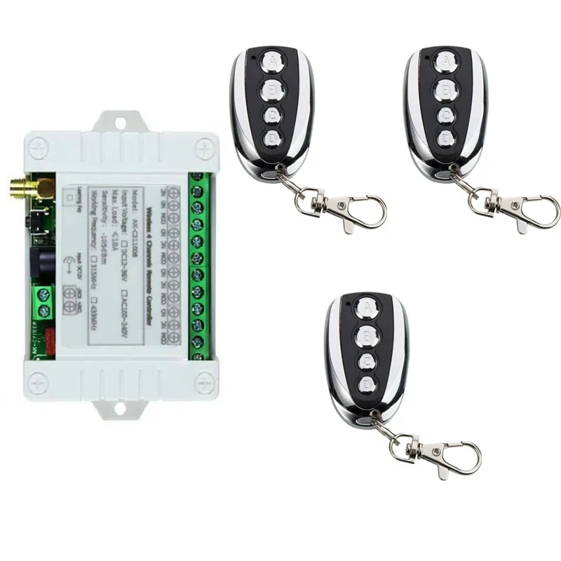Smart MultipleDC 12V 24V 36V 10A 433MHz 4 CH Relè wireless a 4 canali Ricevitore interruttore telecomando RF + Trasmettitore in metallo 4CH