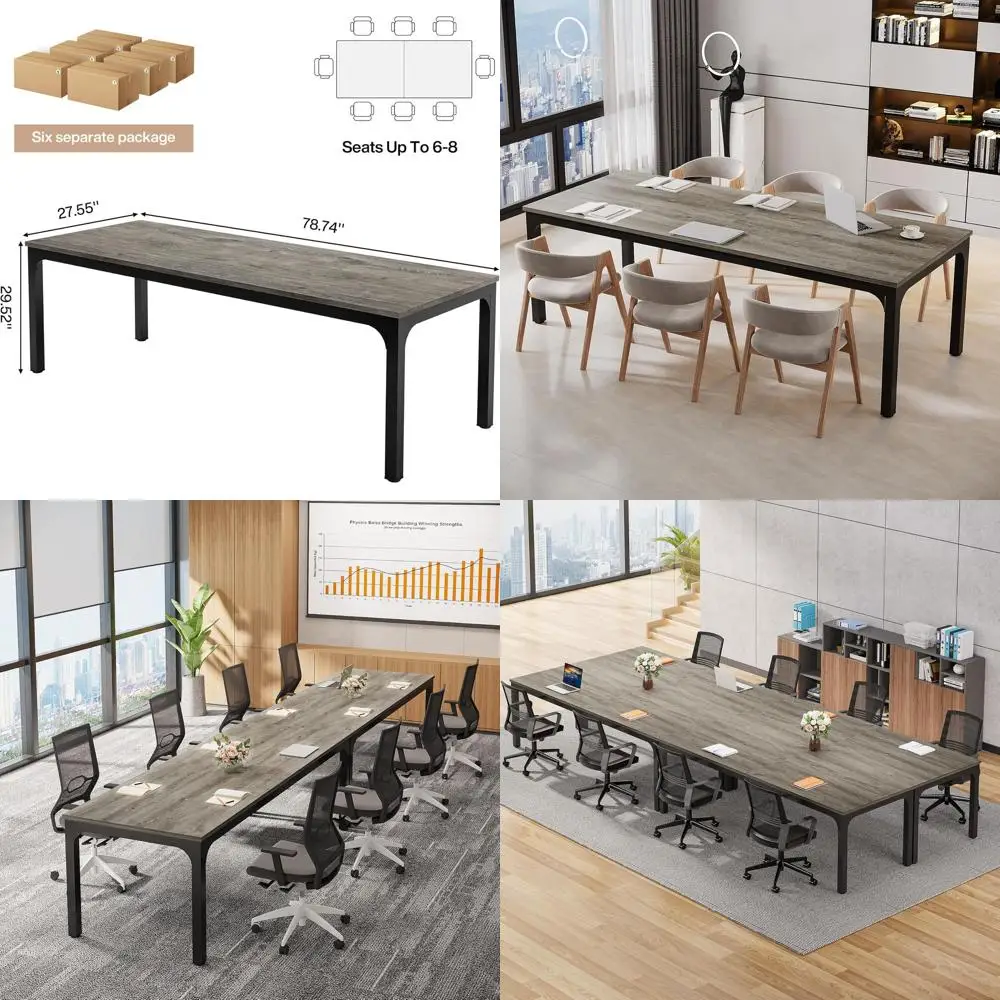 

Большой конференц-стол 6,5 т, 78,74 x 27,56 см (ширина x глубина), идеально подходит для офисных совещаний и семинаров (на 6 человек, серый + черный)