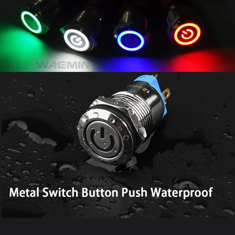 Metal Switch Button Push Waterproof on off 12mm Momentary/Latching Led Light Start Stop 12V 24V 220V High head/flat head