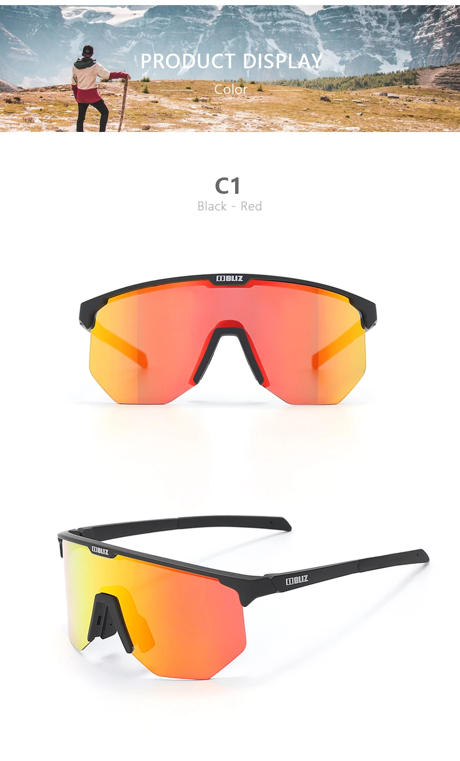 B BLIZ Hero Polarisierte Fahrrad-Sonnenbrille, winddichte Mountainbike-Brille für Männer und Frauen, Radfahren, Wandern, Laufen, Brille mit 3 Gläsern – Detail 8