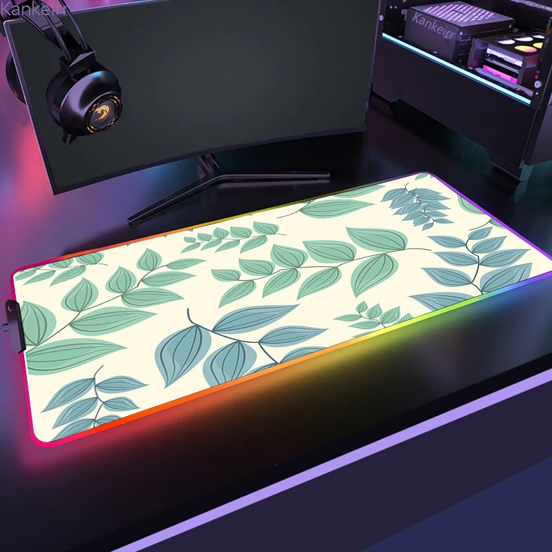 Tropical Leaves Plant LED Mouse Pad XL Large Game Mouse Mat Gaming Mousepad Speed Keyboard Pads PC Backlight RGB Deskmat 400x900