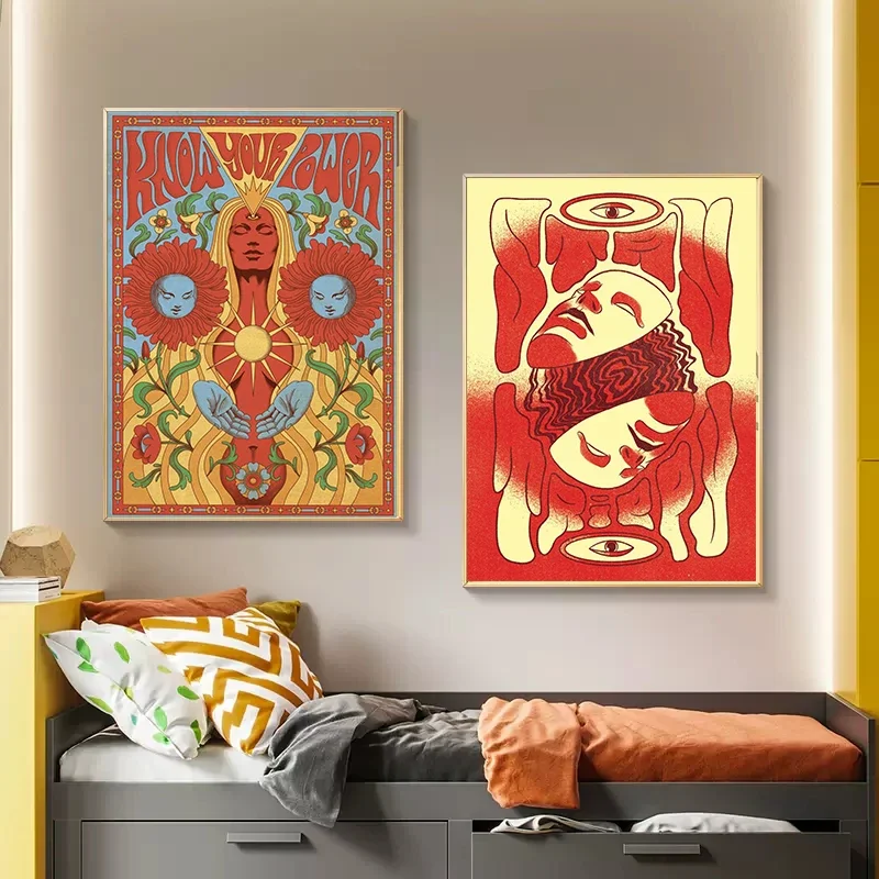 Винтажная Картина на холсте в стиле «хиппи», 70s