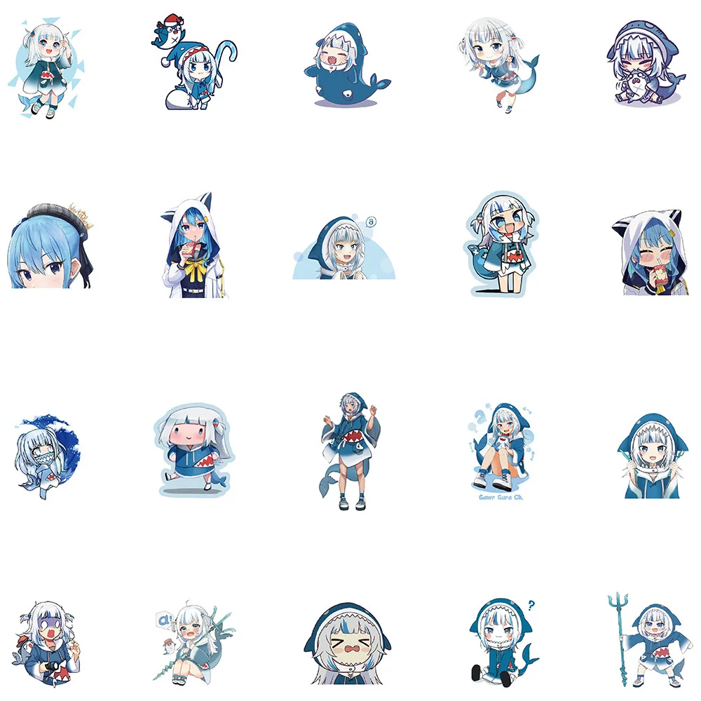 10/30/50pcs Cute Chibi Gawr Gura Blue Shark Girl Meme Anime Stickers Suitcase Laptop Ipad Guitar Skateboard Stickers Wholesale