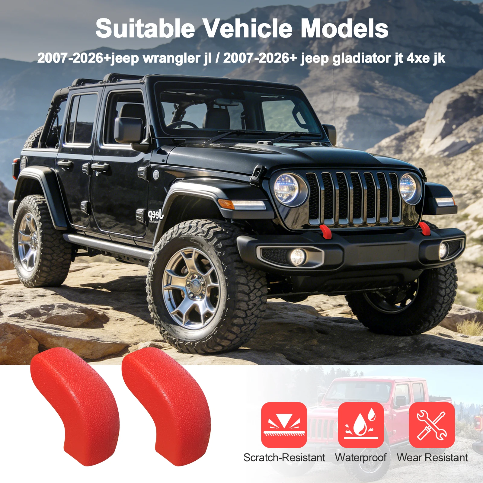 Bumper Tow Hook Covers Compatible with Jeep Wrangler JK JL & Jeep Gladiator JT 2007-2026 Accessories, Tow Hitch Covers