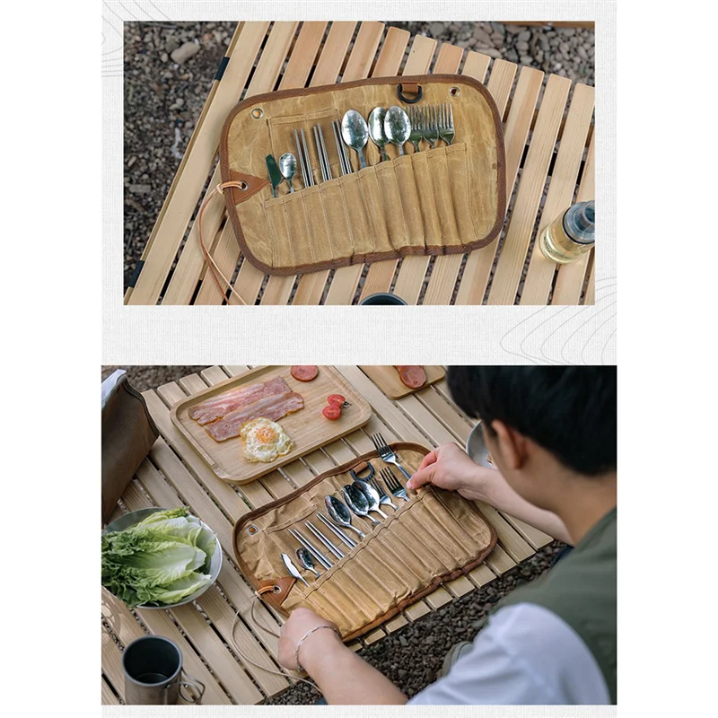 

YFYS Camping Cutlery Set Outdoor Storage Bag Tablewares Storage Bag Cutlery Organizer Roll Holder Spoon Chopsticks Fork For Barb