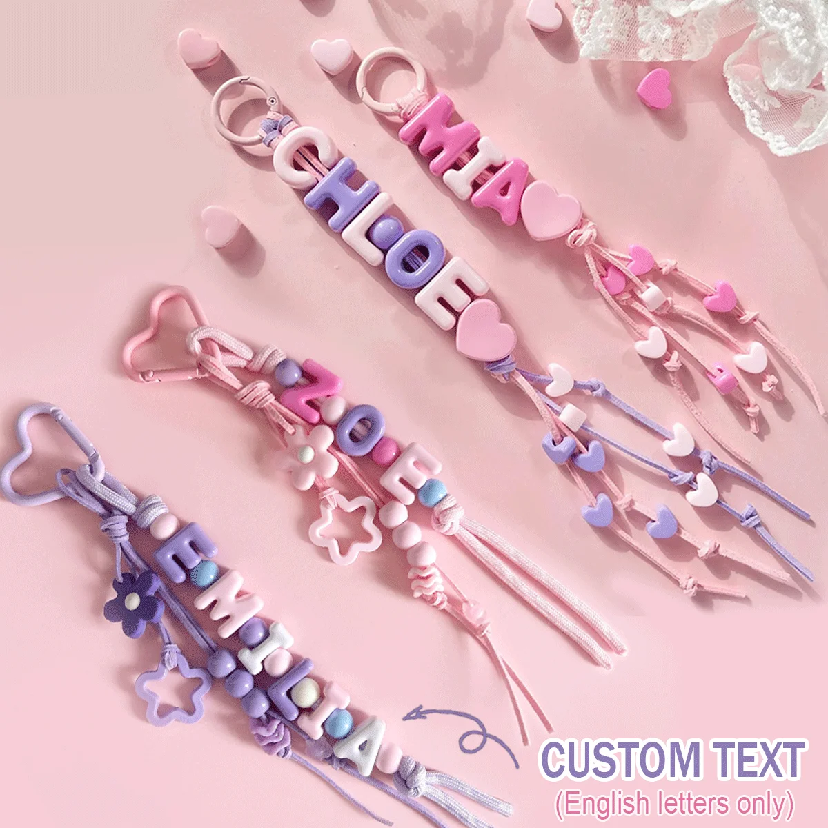 1pc Custom Braided & Beaded Bag Charm — Floral Letter Lanyard, Personalized Colorful Name Keychain, Holiday Gift