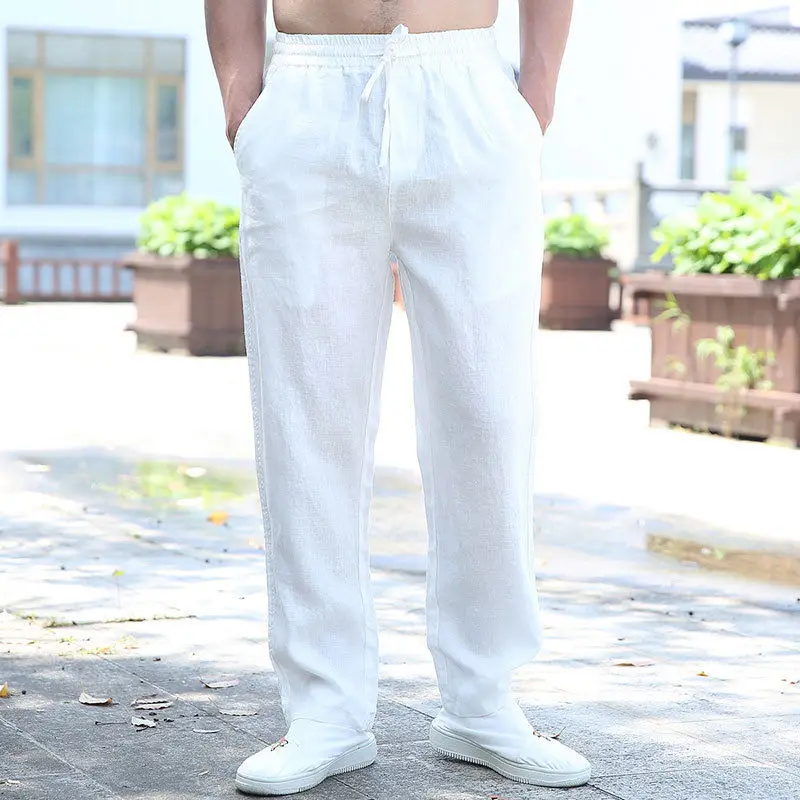 Cotton and Linen Pants Men's Summer Thin Loose Large Size Straight Pants Simple Breathable and Comfortable Casual Trousers