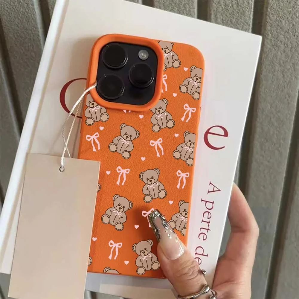 Niedliche Teddybär-Handyhülle mit rosa Schleife für iPhone 17 16 15 14 13 12 11 Pro Max 16 15 Plus XR, Silikon, matt, weich, stoßfest – Detail 6