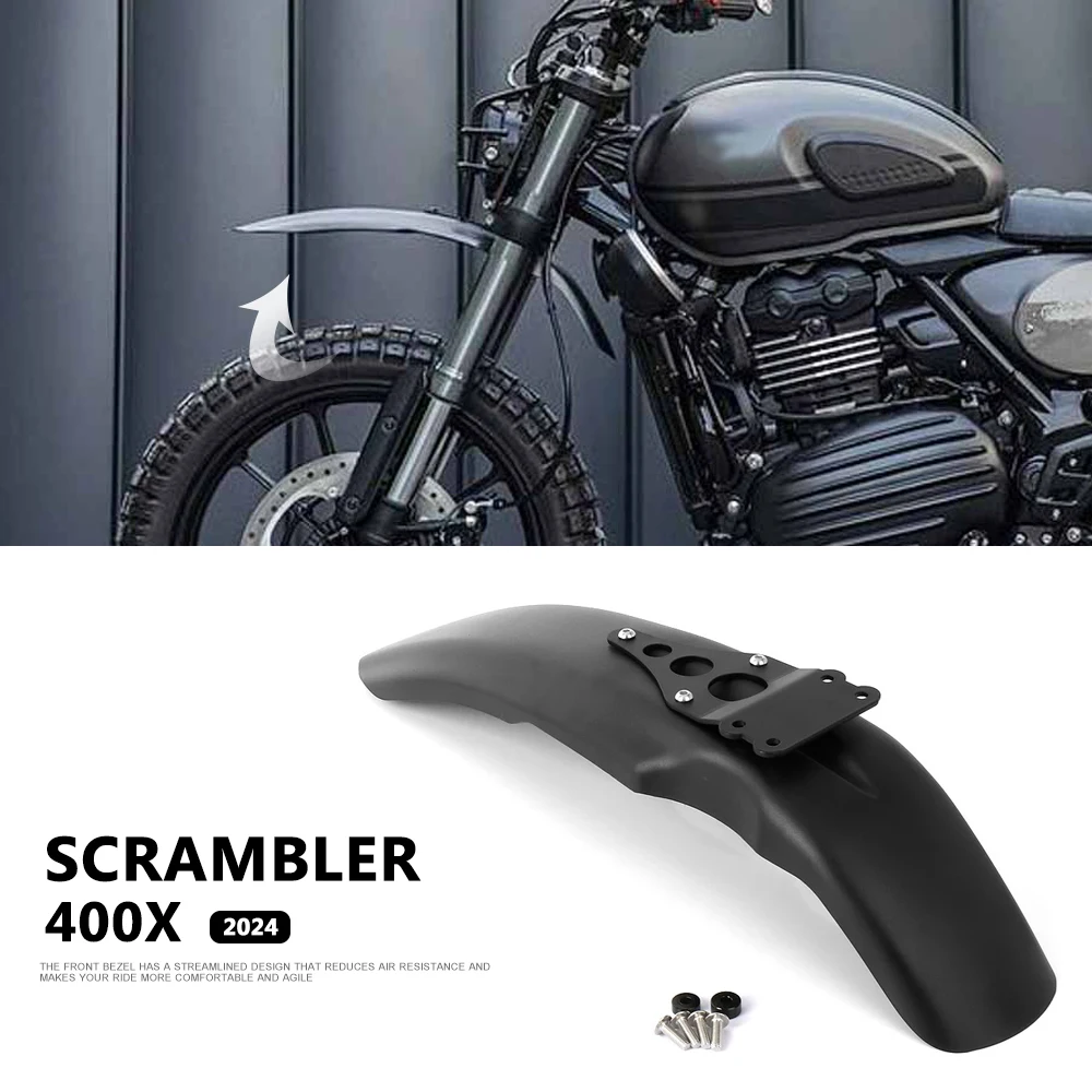 New For Scrambler 400X SCRAMBLER 400 X Scrambler400X 2024 Motorcycle Front High Mudguard Fender Plastic Cover Black Durable