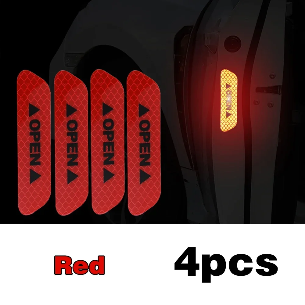 4PCS Reflective Car Door Sticker Safety Opening Warning Reflector Tape Decal Car Accessories Exterior Interior Reflector Sticker