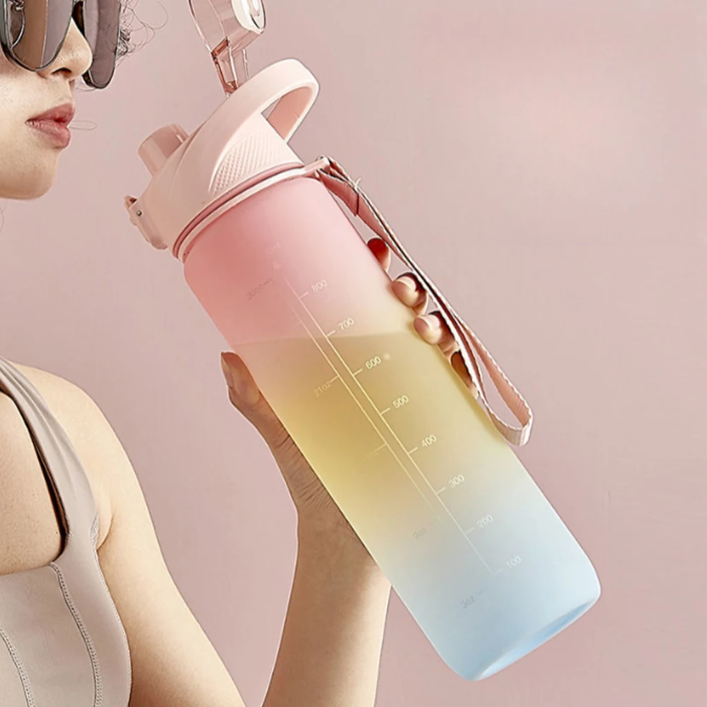 

1000ML Sports Water Bottle Incentive Water Bottle BPA Free Incentive Water Bottle with Straw Suitable for Gym and Outdoor Sports