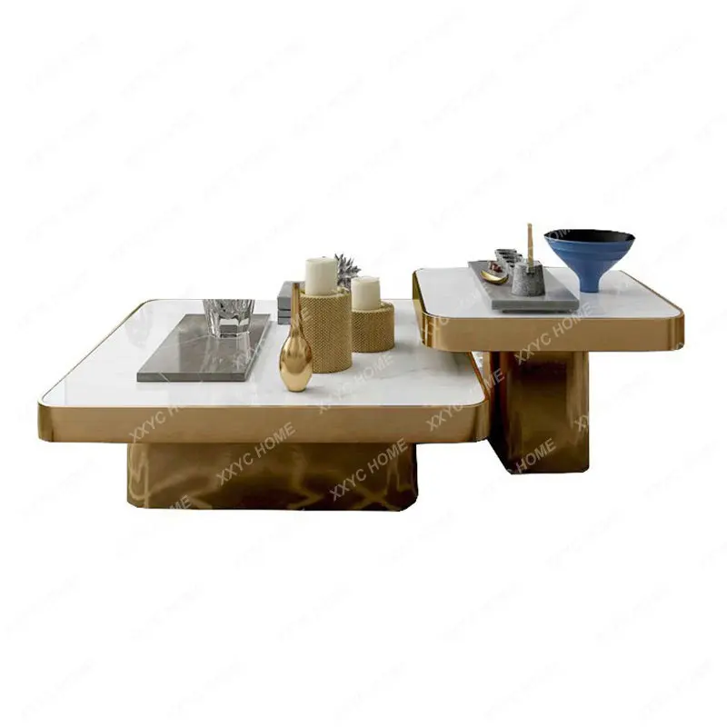 

Italian Mild Luxury Marble Combined Tea Table Living Room Stainless Steel Square Table Designer Customized Large and Small