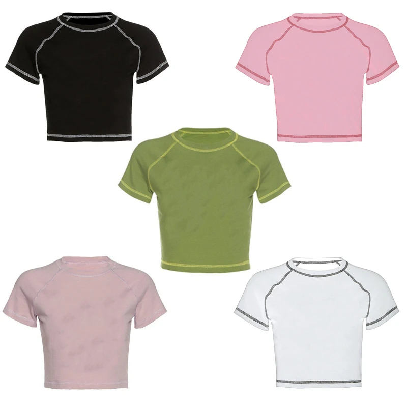 

Solid color T-shirt Y2k Tops Crop Top Women Goth Female Clothing 90s Vintage Clothes Trashy Y2k 2000s Kawaii Tees Women Harajuku