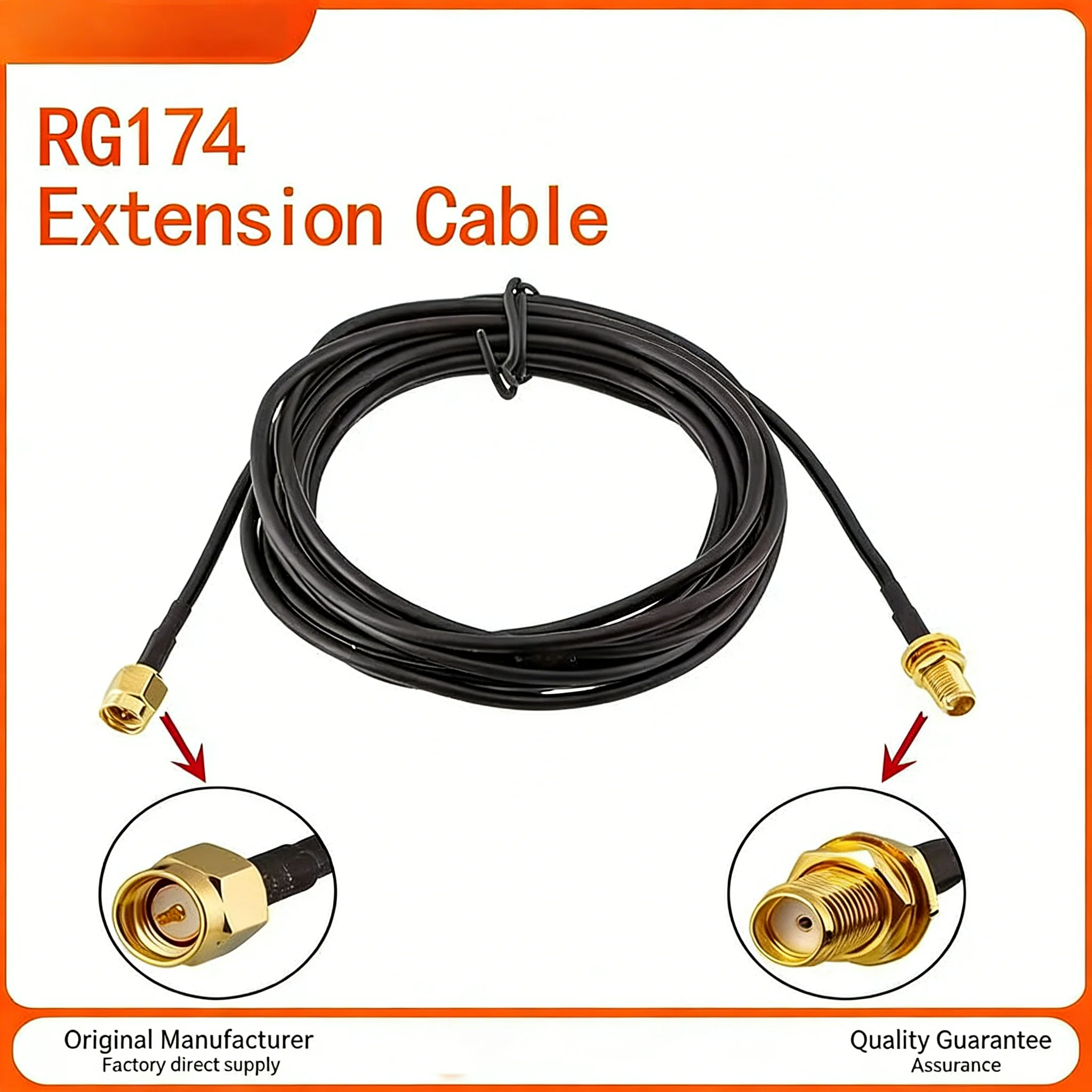 RP-SMA To SMA Male-Female Extension Cable RG174 Coaxial Cable For WiFi Antenna Router Network Card