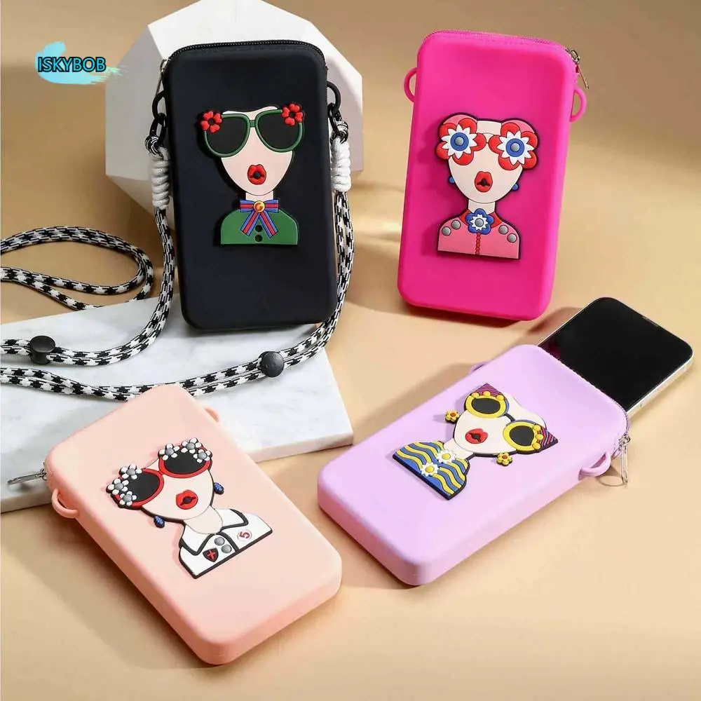 

Anti-lost Hanging Neck Phone Bag Adjustable Creative Silicone Crossbody Wallet Sewn Simple Zipper Soft Shoulder Case Work