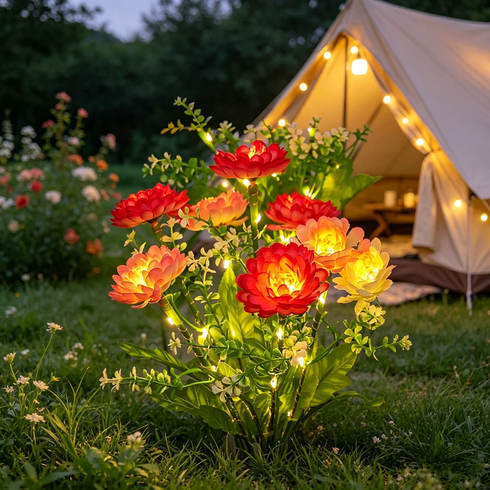 Yard Patio Flower Party Lamp Solar Snow Lotus Flower Lawn Lamp Solar Outdoor Lighting Garden Light for Wedding Lights Mother Day