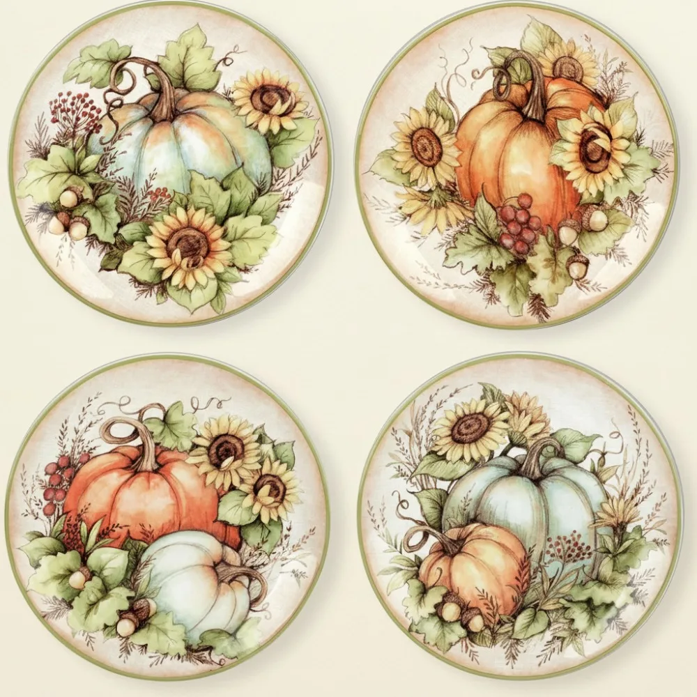 

Набор глиняных тарелок для салата с осенним урожаем из 4 предметов с цветочным дизайном тыквы для сезонной столовой и домашнего декора