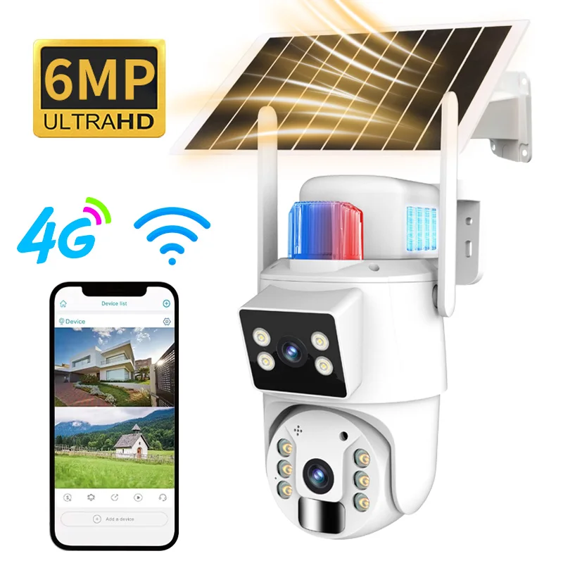 6MP Ubox APP Dual Lens Solar Power WIFI / 4G  IP Dome Camera Full Color AI Humanoid Detection Home Security CCTV Baby Monitor