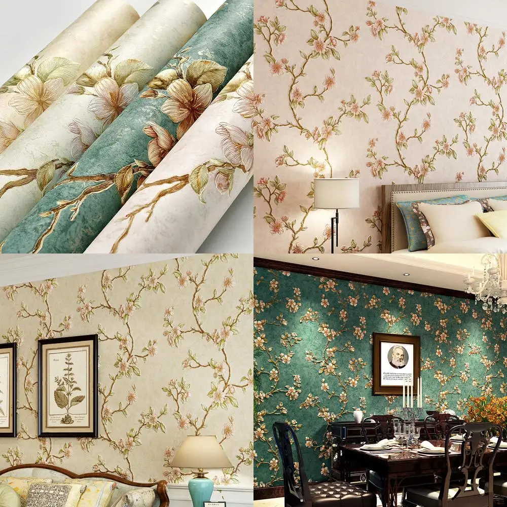 

Ретро американские кантри нетканые тканевые обои 3D тисненый цветочный дизайн для спальни гостиной домашний декор фон стены P