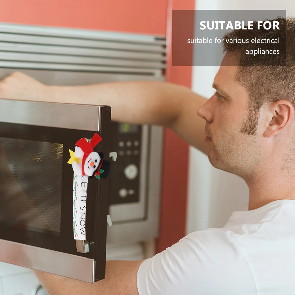 

4Pcs Christmas Snowman Handle Cover Anti Stain Water Resistant Machine Washable for Oven Refrigerator Microwave Handle Protector