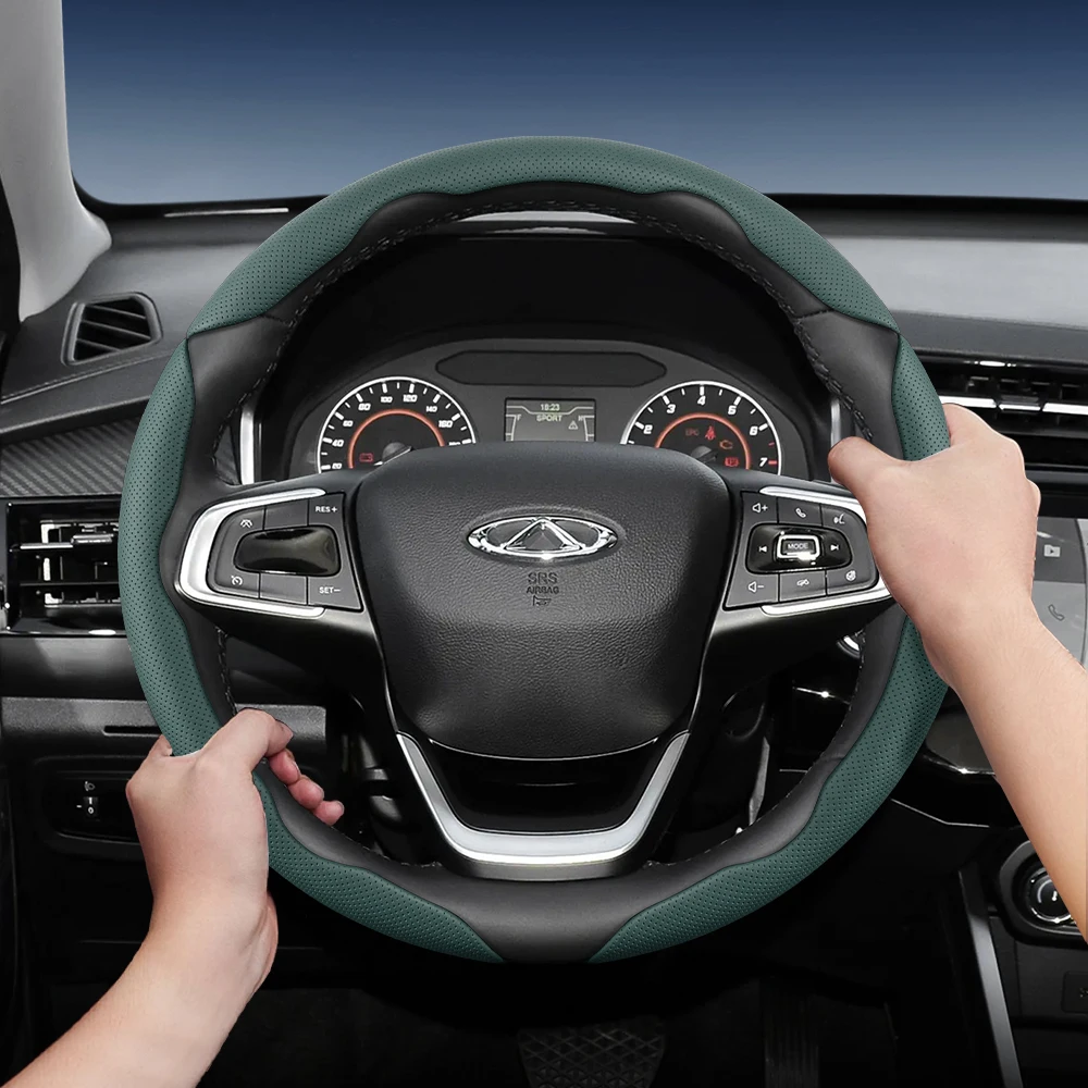 Suitable for Chery Breathable Holes Leather Steering Wheel Cover Segmented Quick Release Design Non-Slip Durable Tiggo2 4 7 8 9 Tiggo 8Pro 2Pro 7Promax Arrizo8 7Pro Arrizo6 A3M11 5X 4Pro 8Prophev Arrizo3 Omoda5 Qq