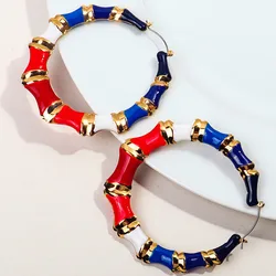 New Large Colorful Enamel Bamboo Hoop Earrings for Women Exaggerated Geometric Big Round Circle Earring Hoops Hip Hop Jewelry
