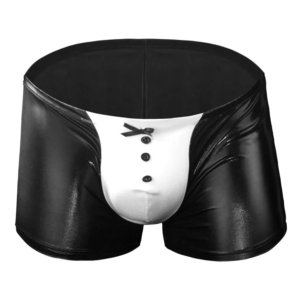Men's Faux Leather Tuxedo Boxer Brief | Erotic Underwear with Bow & Buttons