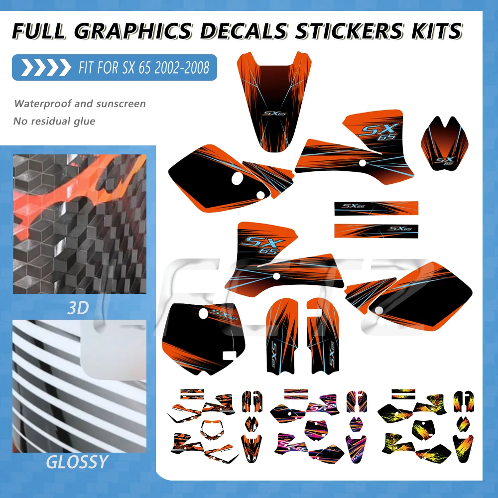 New Style Full Graphics Decals Stickers Set Fit for SX 65 SX65 2002 2003 2004 2005 2006 2007 2008 Dirt Bike Decoration Stickers