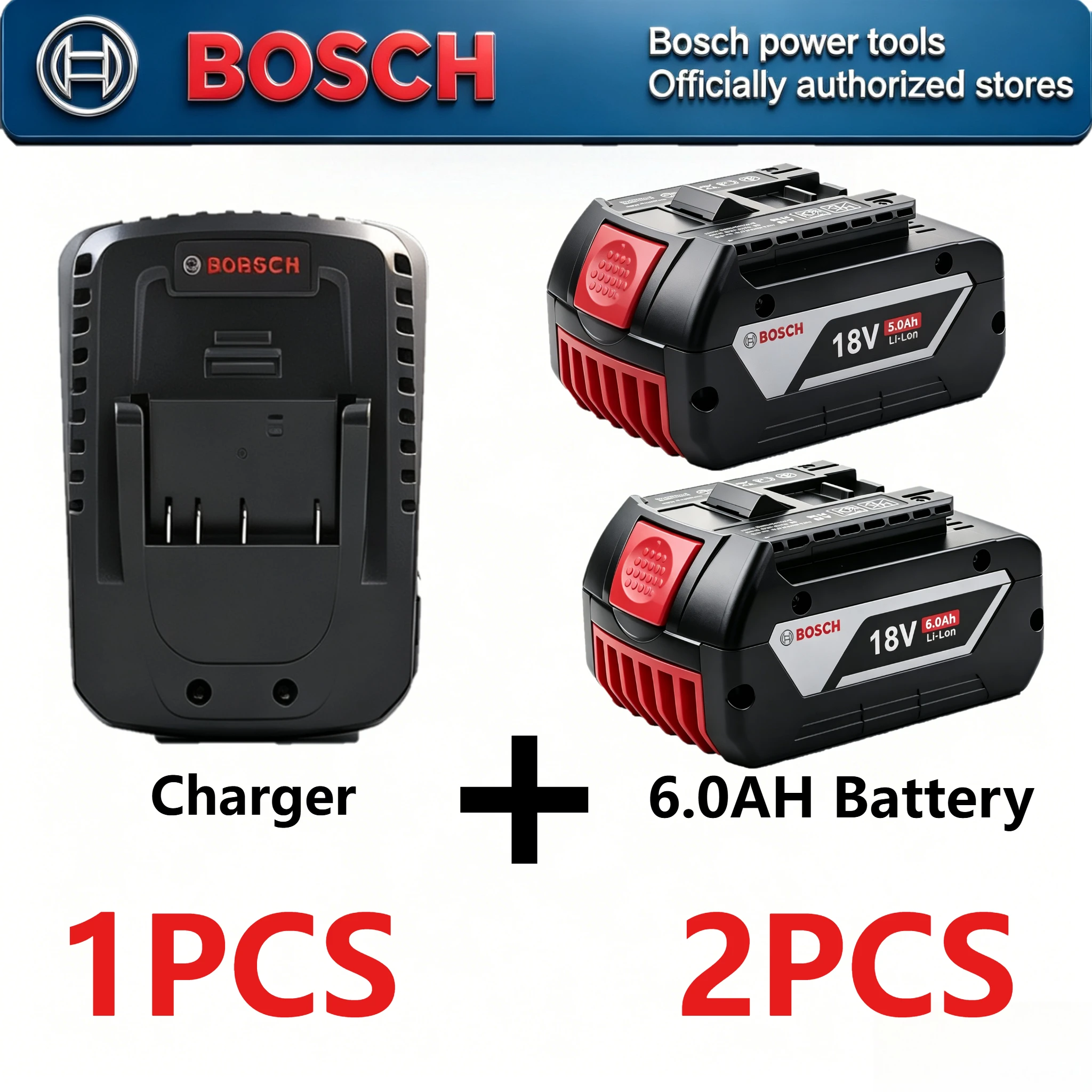 Original BOSCH 18V 6.0Ah Li-ion Battery & Charger Set BAT609 BAT610 BAT618 BAT622 For BOSCH 18V Cordless Drill Driver Power Tool