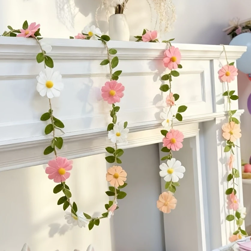 200CM Filz-Gänseblümchen-Banner-Girlande |   Wildblumen-Partydekoration für 1. Geburtstag, Kinderzimmer, Hochzeit, Boho-Farbige Wanddekoration