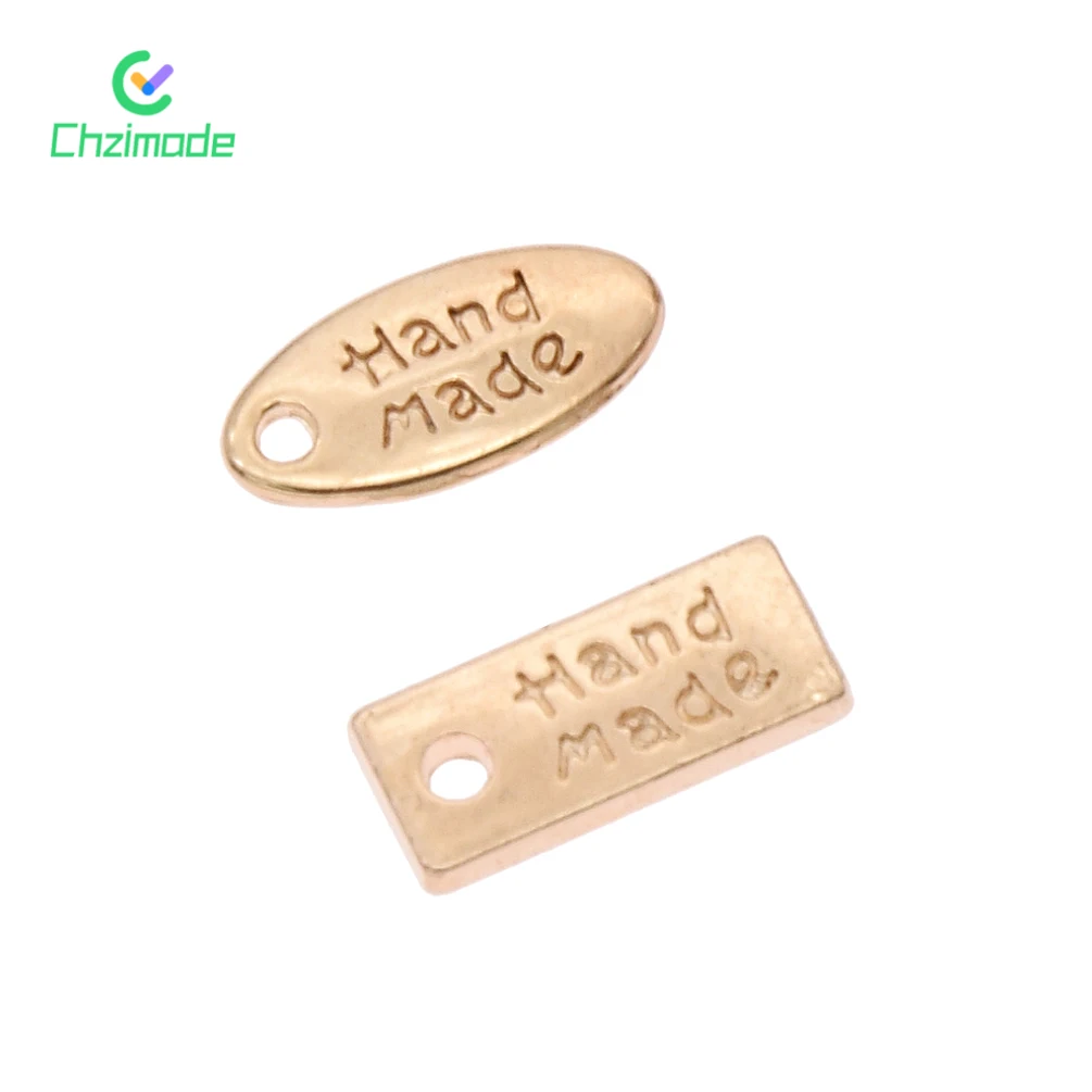 50PCS Metal Letter Labels Gold Handmade Tags For Garment Bags Rectangular Oval DIY Sewing Tags Clothes Decoration Accessories