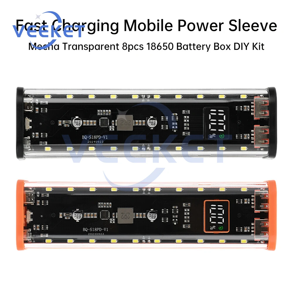Mecha style DIY 18650 Battery Storage Box 8 Cells 18650 Battery Power Bank Case Fast Charging Mobile Power Kits
