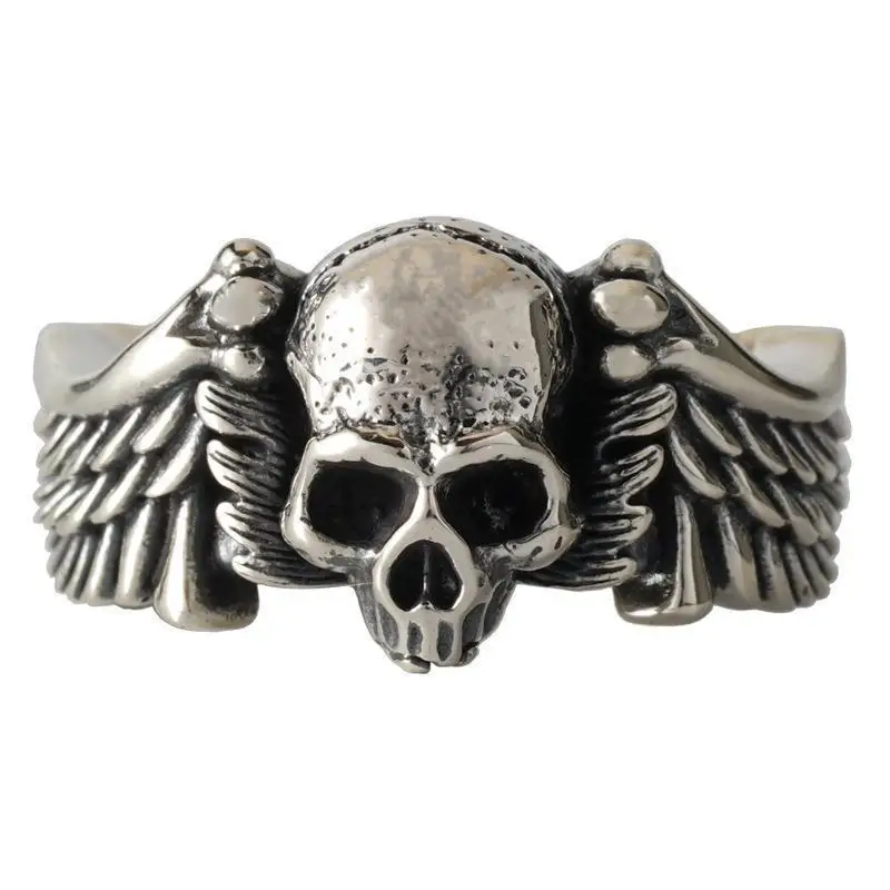 1pcs Trendy Vintage Punk Style Rings for Men Hip-hop Personality Wings Skull Open Rings Party Decor