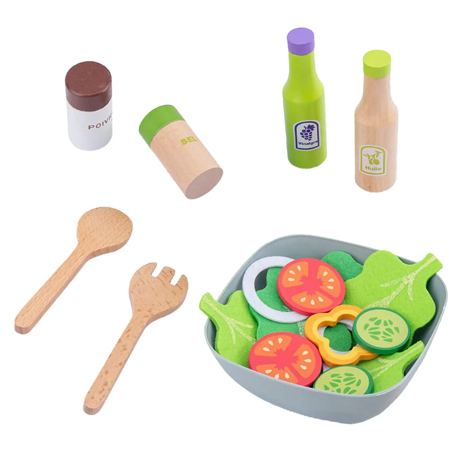 Wooden Montessori Kitchen Toy Set with Pretend Salad Vegetables Fruits for Children Early Learning Development