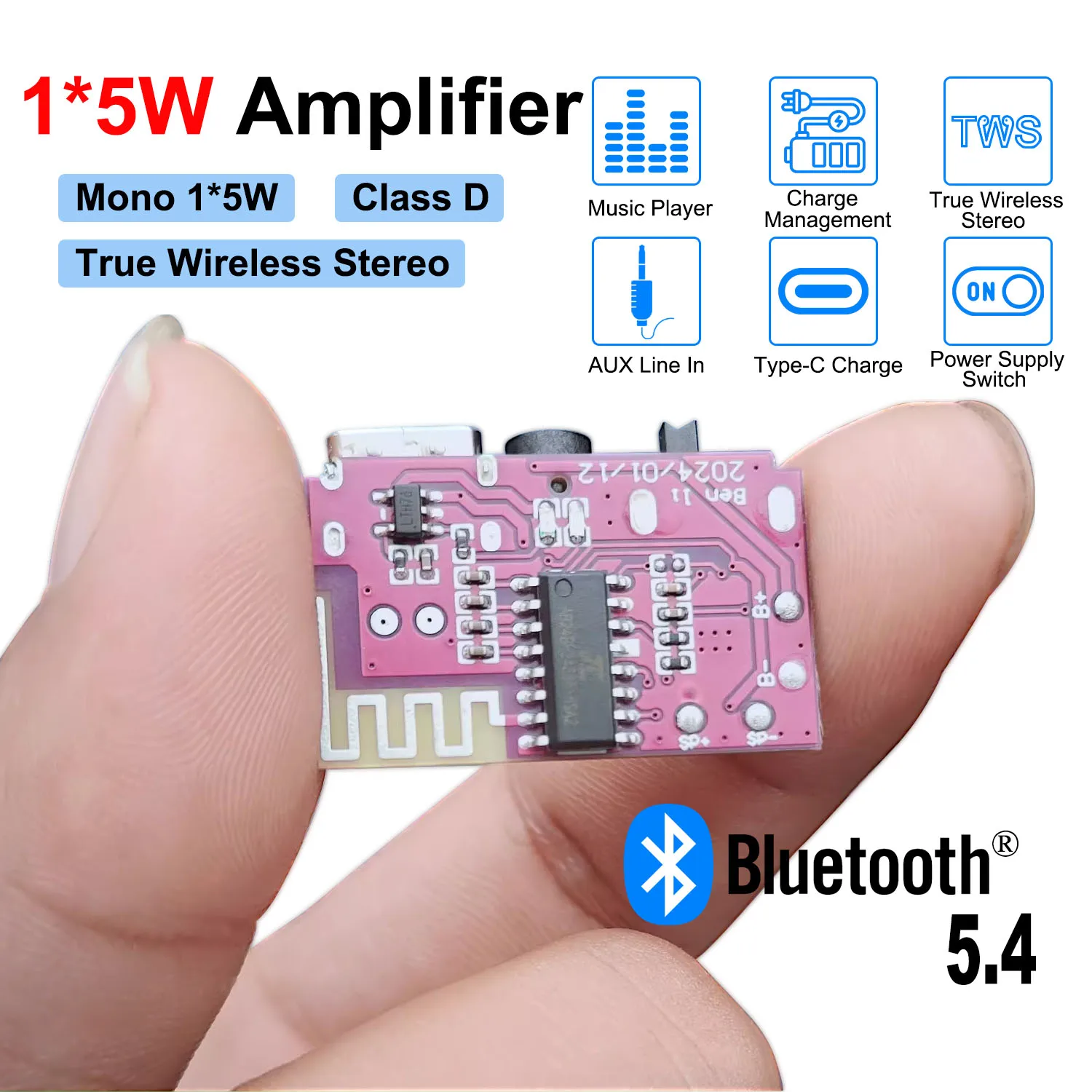 DC 3.5V-5V 5W Bluetooth 5.4 Mono wzmacniacz dekoder płyta odtwarzacz MP3 TWS 3.5mm moduł AUX odbiornik DIY ręcznie robiony głośnik