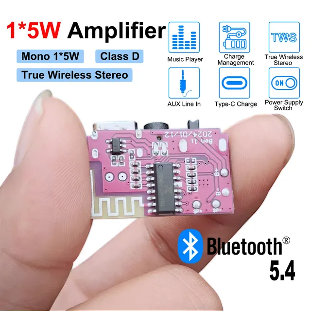 DC 3.5V-5V 5W Bluetooth 5.4 Mono wzmacniacz dekoder płyta odtwarzacz MP3 TWS 3.5mm moduł AUX odbiornik DIY ręcznie robiony głośnik