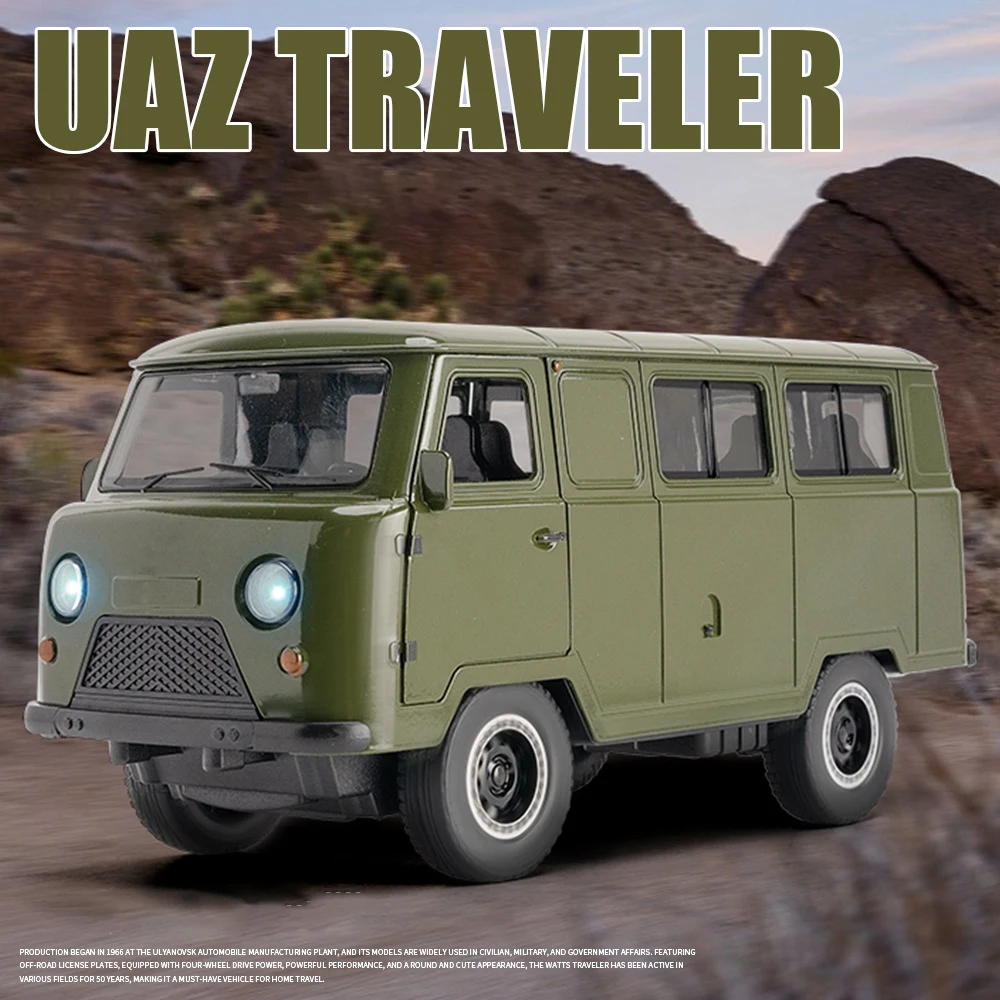 

New 1:18 Russian UAZ TRAVELER 452 VAN Alloy Diecasts & Toy Vehicles Metal Toy Car Model Sound and light Collection Kids Toy