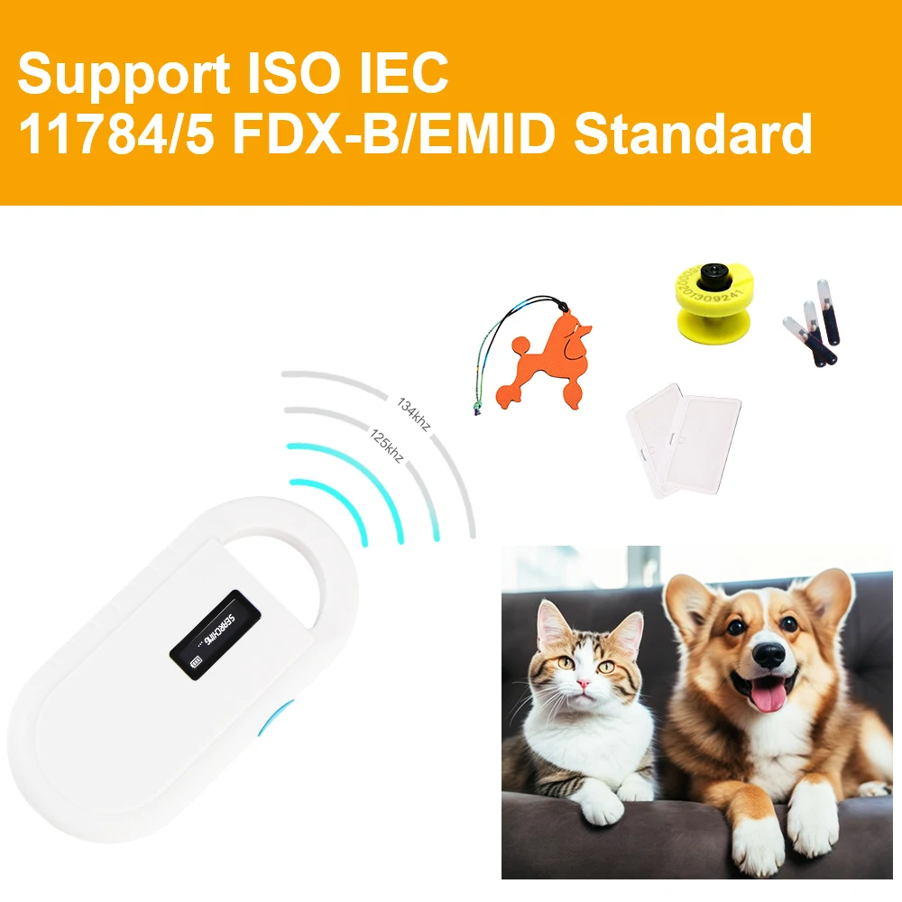 Считыватель ID животных для ИСО IEC 11784/5 FDX-B/EMID 125 кГц/134,2 кГц, цифровой ЖК-дисплей, Интеллектуальный сканер RFID с ПЭТ-чипом