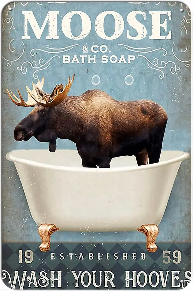 

Vintage Tin Sign Moose & co. Bath Soap Wash Your Hooves Canvas Moose Bathroom Funny Wall Decor for Home Cafes Pubs Club Plaq