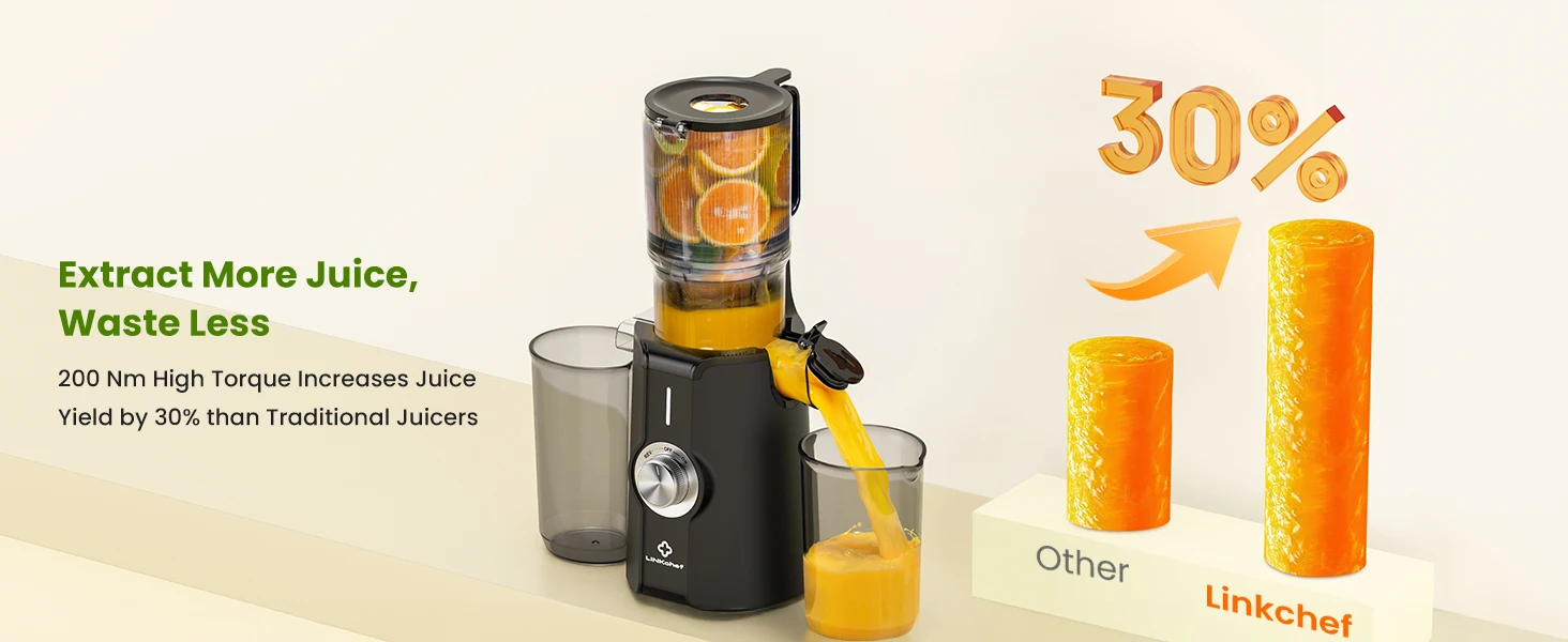 Slow Juicer Kaltpresse für ganze Früchte und Gemüse 200W Entsafter mit langsamem Pressverfahren 4,53 Zoll Durchmesser mit automatischem Schneidmechanismus BPA-frei – Detail 1