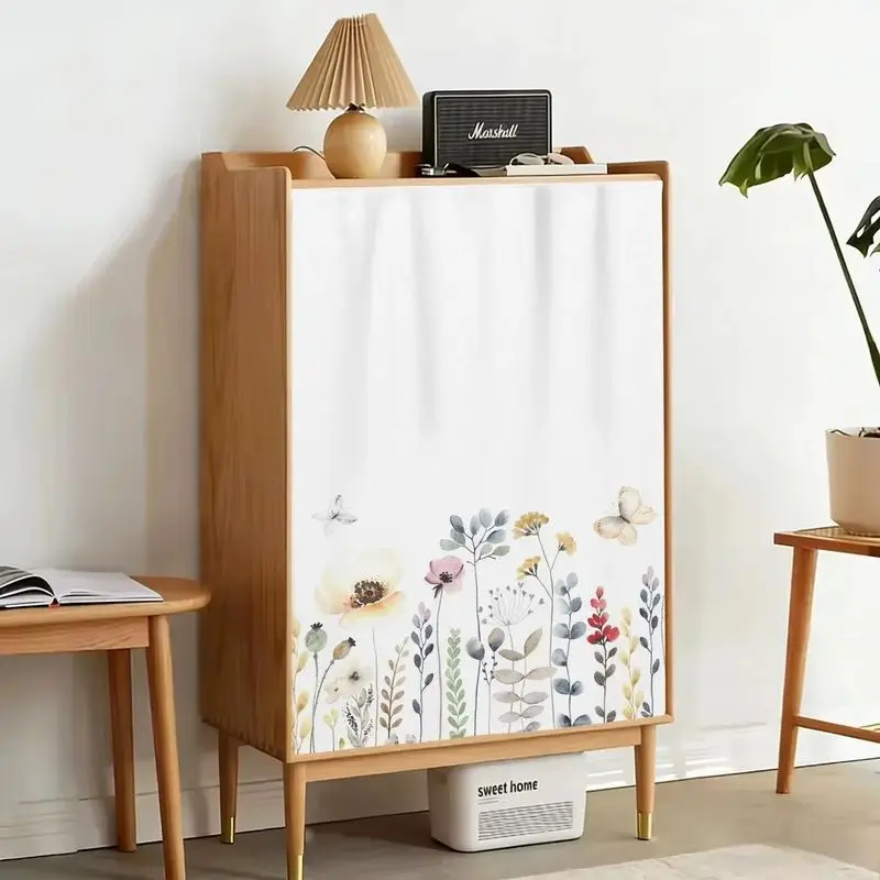VIKAMA Dresser Curtain White Flower Butterfly Print Cabinet Door Cover for Kitchen Cupboard Storage Cabinet Nordic Home Decor