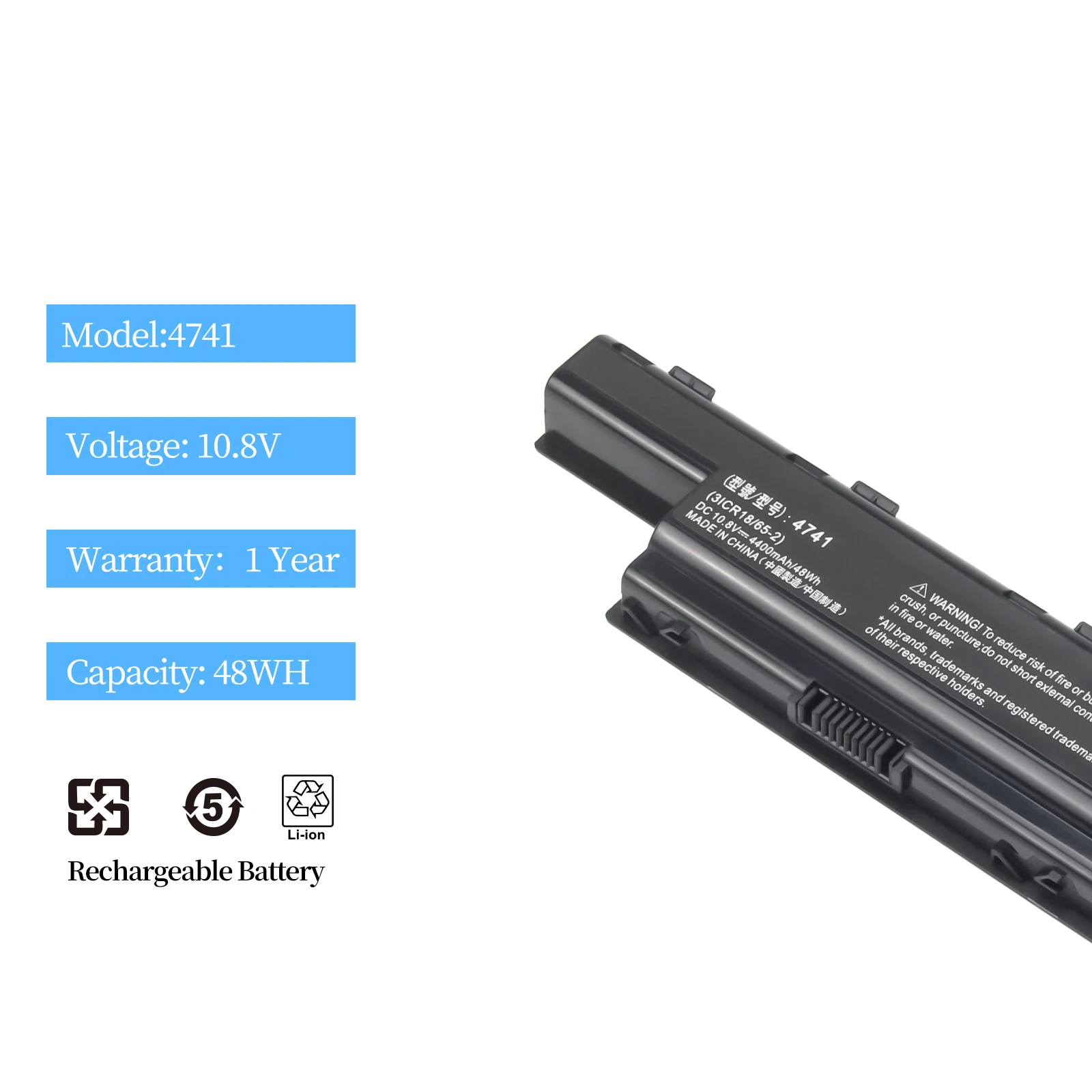 Oyomba AS10D31 AS10D51 Akku für Acer 4738 4741 5251 5253 5551 5552 5560 5733 5742 5750 7551 7560 7741 7750 E1-531 E1-571 – Detail 2
