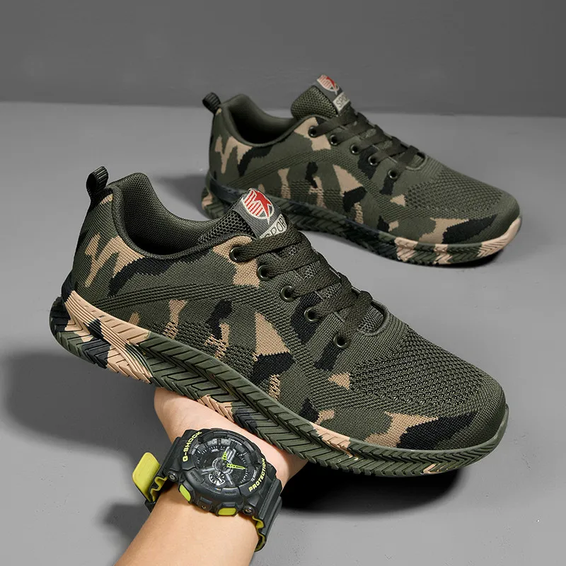 Men\'s Camouflage Mesh Lace-up Sneakers - Athletic Shoes - Wear-resistant And Breathable