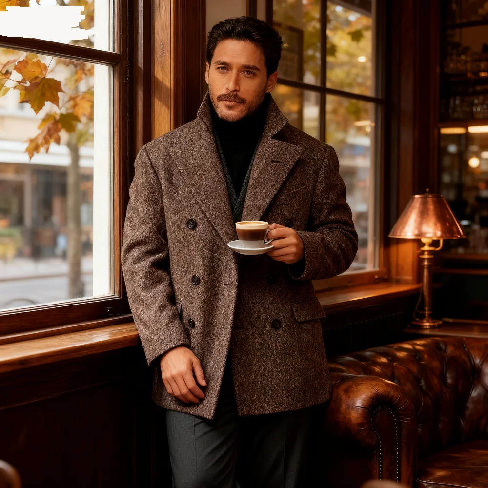 

Burgundy Velvet Men's Peak Lapel Blazer Slim Fit Double-breasted Suits Jacket High Quality One Coat S-6XL