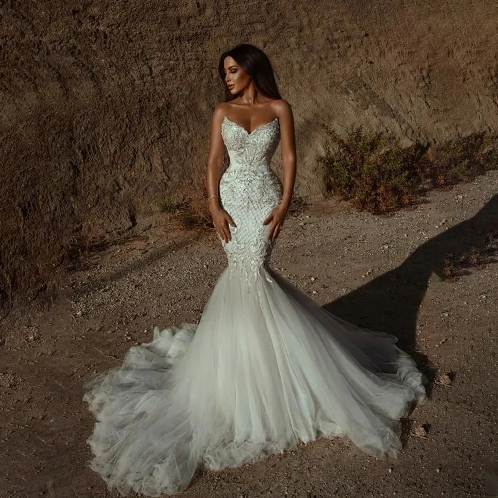Custom Strapless Mermaid Wedding Dress Luxury Bridal Gown Elegant Bride Dress Vestido De Novia Vintage Bridal Gowns Wedding Gown