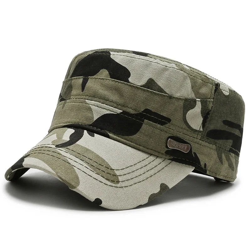 

Neutral Cotton Flat Top Military Academy Hat Truck Driver Hat Suitable for Men and Women Adjustable Camo Student Hat