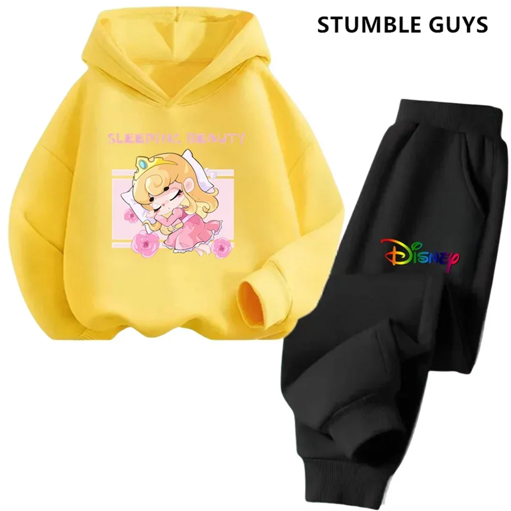 Disney Sleeping Beauty Hoodie Set Girls Cartoon 3-14 Years Old Kawaii Street Casual Kids Sweatshirt Children\'s Trucksuit